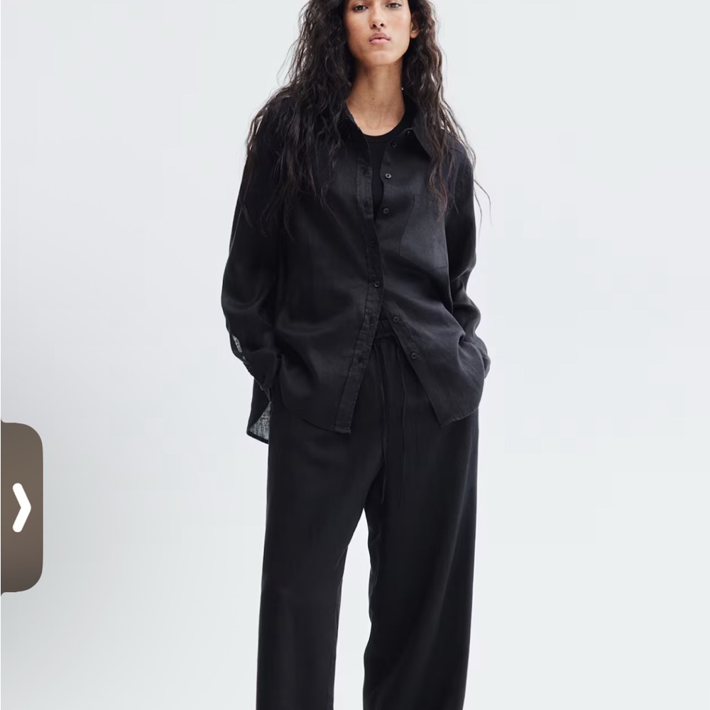 H & M Black Wide Leg linen Pants with drawstring